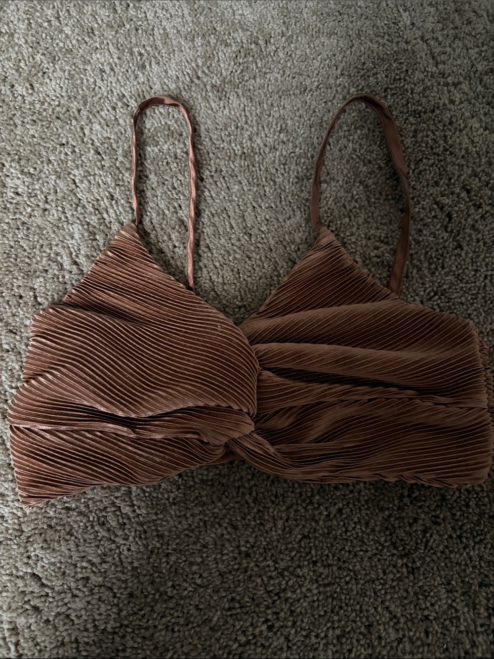 Fashion Nova Ribbed Twist Brami Crop Top - Brown
